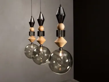 Lampada a sospensione Pandora Light in legno e vetro di Tonin Casa