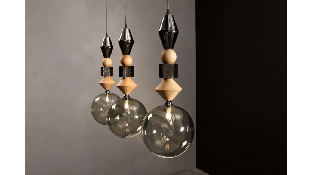 Lampada a sospensione Pandora Light in legno e vetro di Tonin Casa