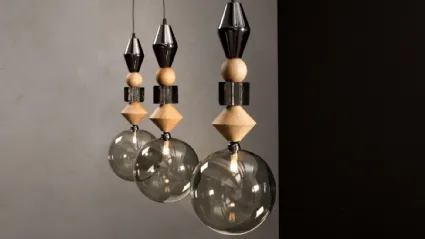 Lampada a sospensione Pandora Light in legno e vetro di Tonin Casa