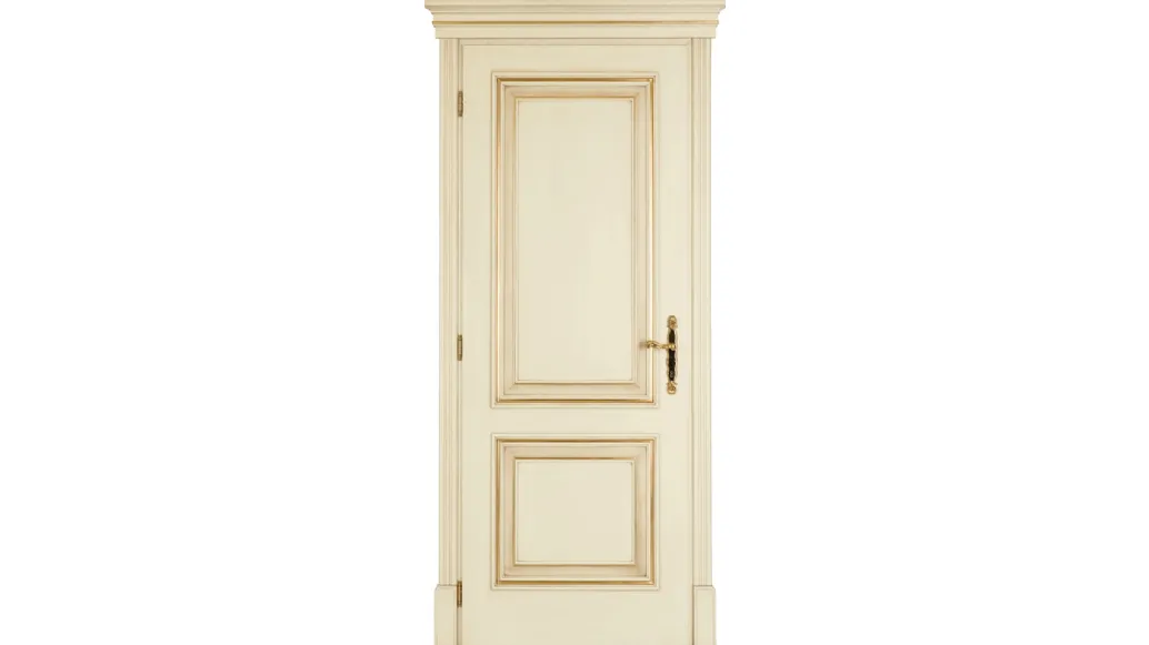 Porta per interni Boheme battente in laccato Bianco patinato antico con finitura a pennello foglia oro di Effebiquattro