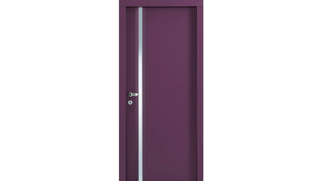 Porta per interni Evoluce mod E1 battente in laccato Viola con inserto in cristallo bianco di Effebiquattro