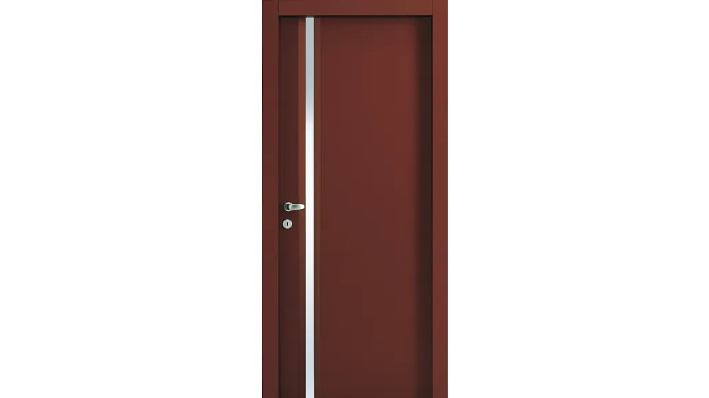 Porta per interni Evoluce mod E1 battente in laccato Rosso ossido con inserto in cristallo bianco di Effebiquattro