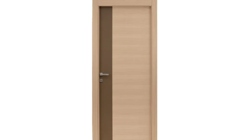 Porta per interni Mood Duo Slim battente in Rovere Biscotto e Ecopelle di Effebiquattro