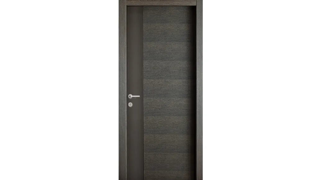 Porta per interni Mood Duo Slim battente in Rovere Fumo e Ecopelle di Effebiquattro