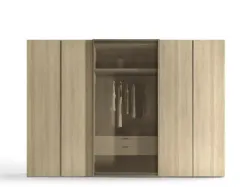 Armadio con ante battenti e anta scorrevole Bora e Foehn C260 in nobilitato e vetro di Moretti Compact Giorno Notte