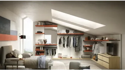 Cabina armadio su misura in rovere miele e laccato corallo Gemini G226 di Moretti Compact Giorno Notte