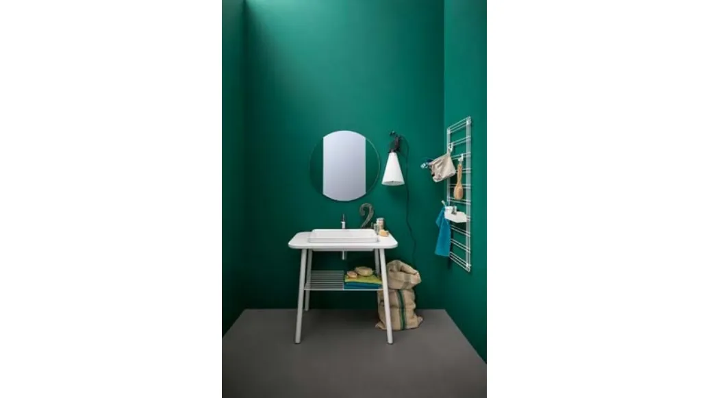 Mobile bagno da appoggio in laccato bianco opaco e top in mineral marmo Acqua e Sapone 01 di Birex