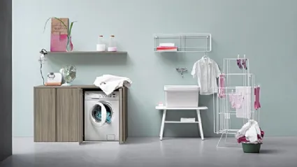 Mobile da Lavanderia in olmo grey e laccato opaco bianco Acqua e Sapone Lavanderia 03 di Birex