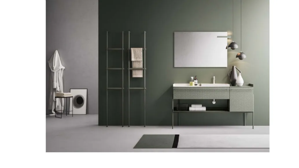 Mobile da Bagno in laccato Roccia opaco con serigrafia ad esagoni Industrial 03 Gray Forest di Ardeco