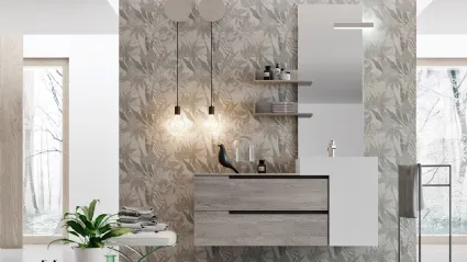 Mobile da Bagno sospeso Start Line 02 in melaminico Sablè Grey con lavabo asimmetrico di Ardeco