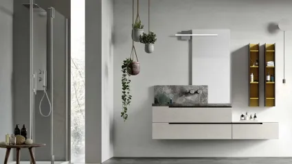 Mobile da Bagno sospeso in melaminico Malta Grigio con lavabo in HPL effetto marmo Start Line 06 di Ardeco