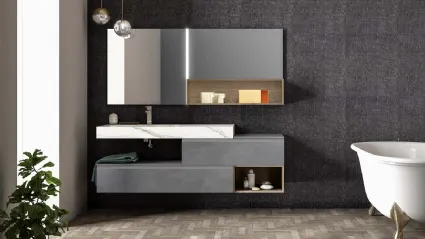 Mobile da Bagno sospeso in laccato metallico piombo Lapis 05 di Birex