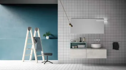 Mobile da Bagno sospeso in laccato effetto resina e laccato opaco grigio Garda Memento 02 di Birex