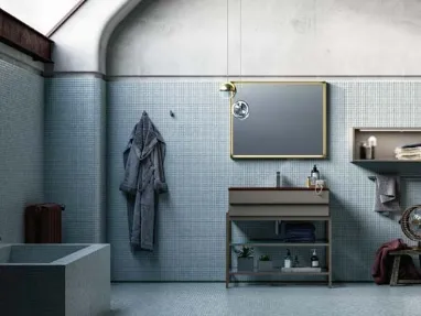 Mobile da Bagno a terra in laccato e alluminio con top in argilla rosso Sidero 08 di Birex