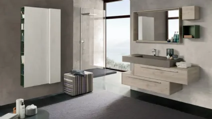 Mobile da Bagno sospeso C016 in melaminico Rovere dogato Grigio di Baxar