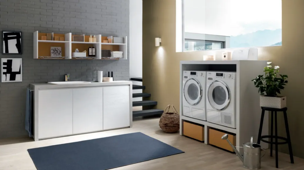 Mobile da lavanderia Laundry System C03 in laminato Rovere dogato Bianco e melaminico Rovere e di Baxar