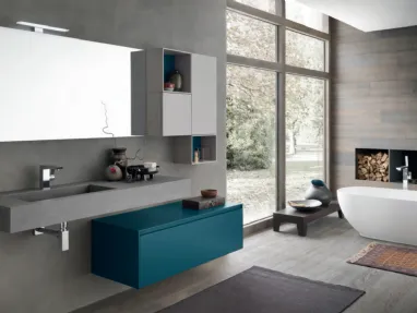 Mobile da Bagno sospeso M2 System C214 in laccato Blu Laguna opaco di Baxar