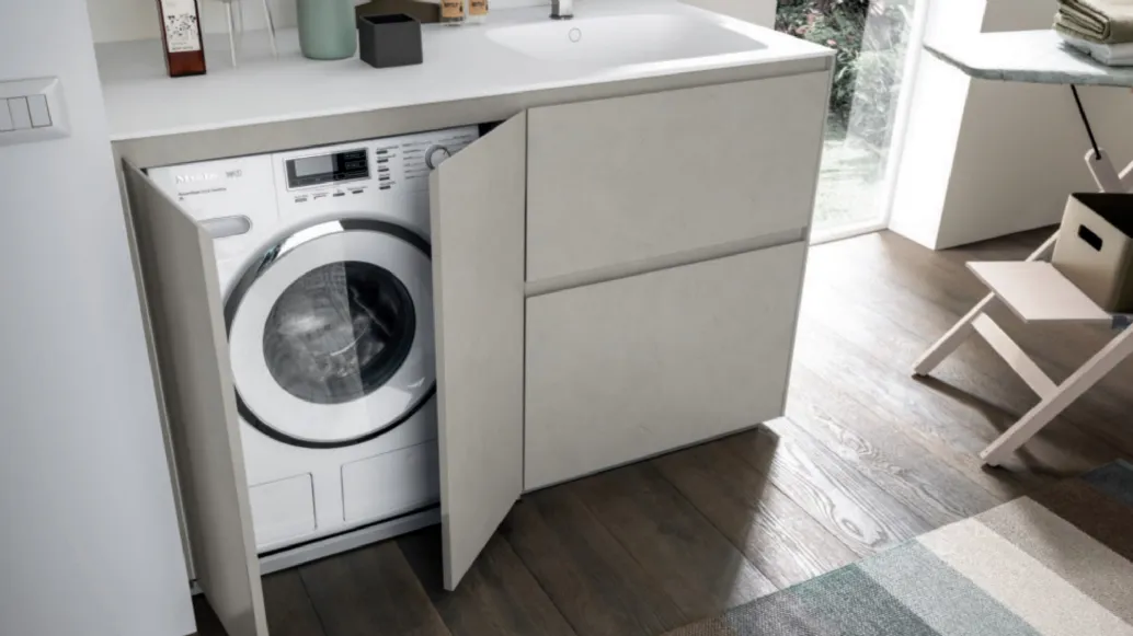 Mobile per lavanderia Laundry System C05 in melaminico cemento tortora di di Baxar