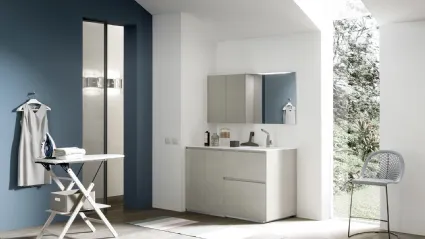 Mobile per lavanderia Laundry System C05 in laccato opaco bianco e melaminico cemento tortora di di Baxar