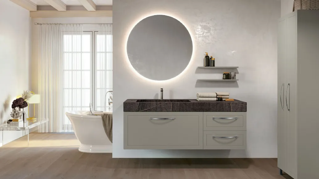 Mobile da Bagno sospeso in laccato grigio seta e top in HPL composizione Classic 01 di Licor Design