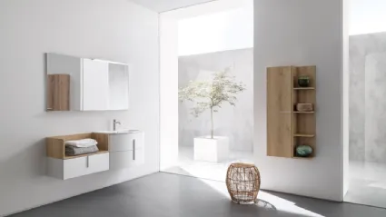 Mobile da Bagno sospeso in nobilitato bianco opaco e effetto legno B201 BD026 di Compab