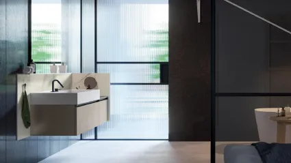 Mobile da Bagno sospeso Deep 01 in laccato metallico nichel di Birex