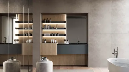 Mobile da Bagno sospeso in fenix grigio bromo e canneté rovere visone Facto 01 di Birex