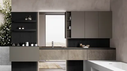 Mobile da Bagno sospeso Facto 02 in gres, laccato ed essenza rovere di Birex