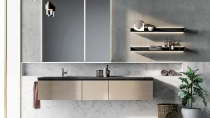 Mobile da Bagno sospeso Gola Up 07 in laccato metallico nichel di Birex