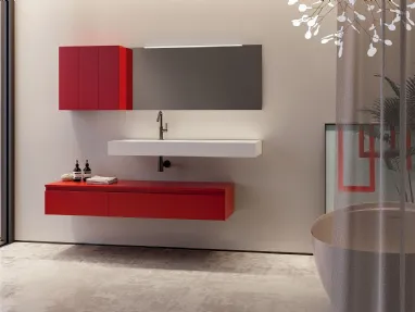 Mobile da Bagno sospeso in laccato opaco composizione Happy 06 di Licor Design