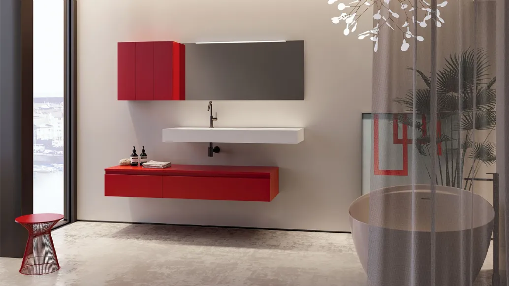 Mobile da Bagno sospeso in laccato opaco composizione Happy 06 di Licor Design