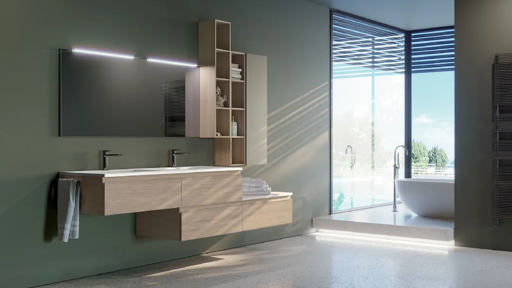 Mobile da Bagno sospeso in melaminico e laccato opaco composizione Happy 15 di Licor Design