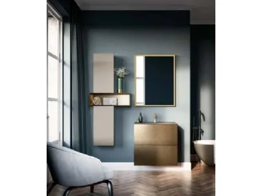 Mobile da Bagno sospeso in laccato metallico e top in vetro grigio seta sabbiato Hosoi 01 di Birex