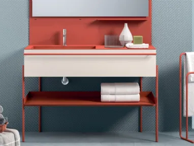 Mobile da Bagno in laccato opaco Burro e Mattone con struttura in metallo Industrial 07 Coral Vibes di Ardeco