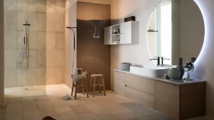 Mobile da Bagno sospeso in rovere con piano in marmo di Carrara INK PRESTIGE NK19 di Compab