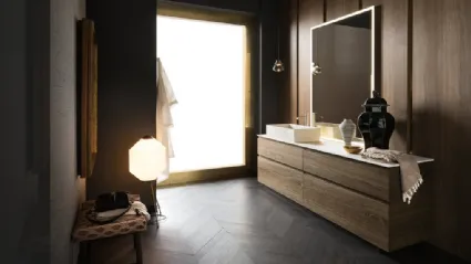 Mobile Bagno da appoggio in legno di rovere con piano e lavabo in gres effetto marmo Calacatta INK PRESTIGE NK24 di Compab