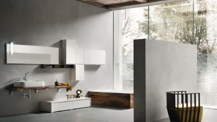 Mobile da Bagno sospeso in legno e laccato bianco lucido con lavabo in ceramica JACANA LUXURY JA32 di Compab