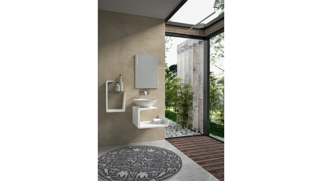 Mobile da Bagno sospeso in laccato bianco lucido composizione Jolly 01 di Licor Design