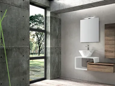 Mobile da Bagno sospeso in melaminico e laccato bianco lucido composizione Jolly 02 di Licor Design