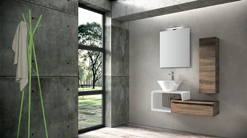 Mobile da Bagno sospeso in melaminico e laccato bianco lucido composizione Jolly 02 di Licor Design