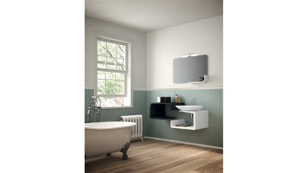 Mobile da Bagno sospeso in laccato lucido bianco e nero composizione Jolly 03 di Licor Design