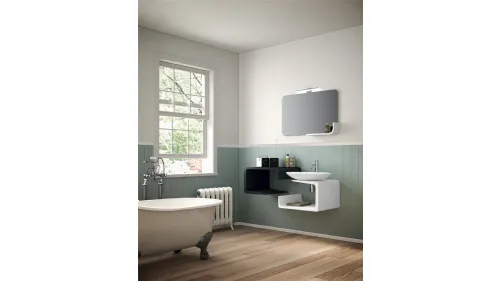 mobile bagno sospeso moderno laccato bianco lucido con specchiera