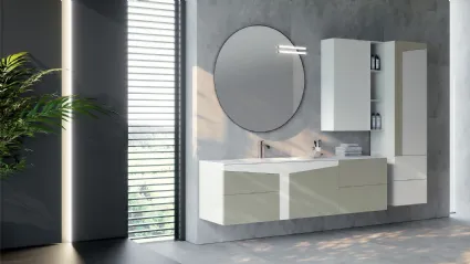 Mobile da Bagno sospeso composizione K103 in laccato opaco di Licor Design