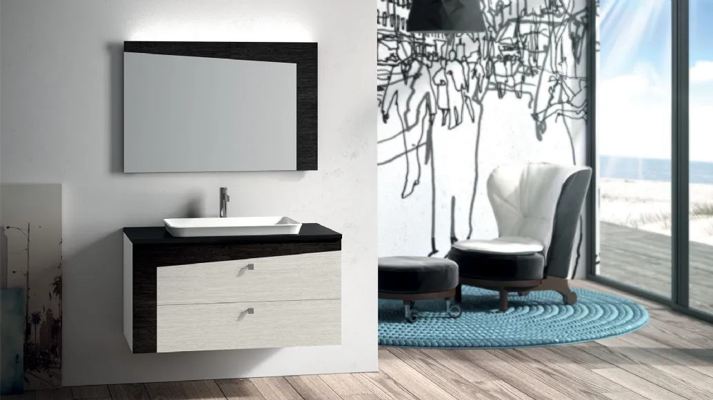 Mobile da Bagno sospeso in legno di rovere bianco e nero composizione K107 di Licor Design