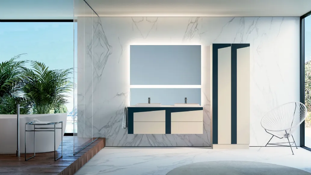 Mobile da Bagno sospeso con colonne a terra in laccato opaco composizione K101 di Licor Design