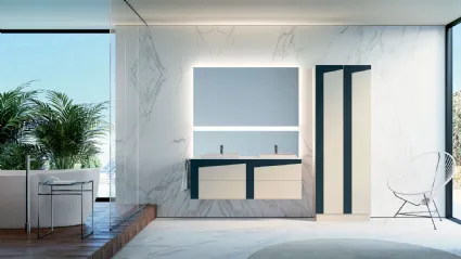 Mobile da Bagno sospeso con colonne a terra in laccato opaco composizione K101 di Licor Design