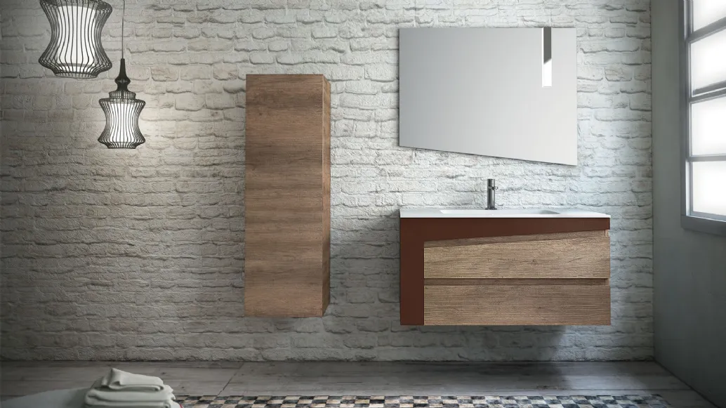 Mobile da Bagno sospeso in melaminico e laccato opaco composizione K104 di Licor Design