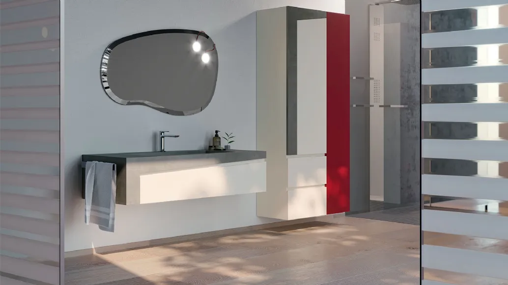 Mobile da Bagno sospeso in laccato opaco e top in HPL cemento composizione K202 di Licor Design