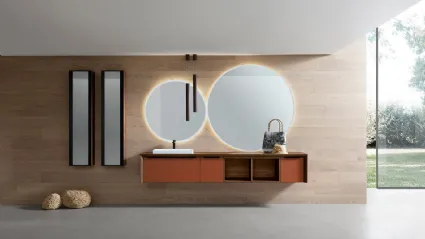 Mobile da Bagno sospeso con piano in legno massello di Noce e frontali in laccato sabbiato K25 K HOUSE 46 di Compab