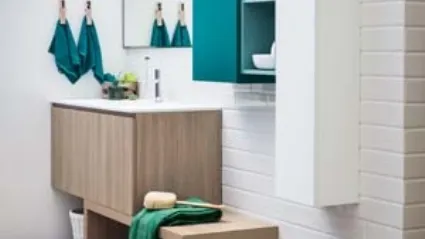 Mobile da Bagno sospeso in melaminico e laccato con top in mineral marmo bianco Lapis 06 di Birex